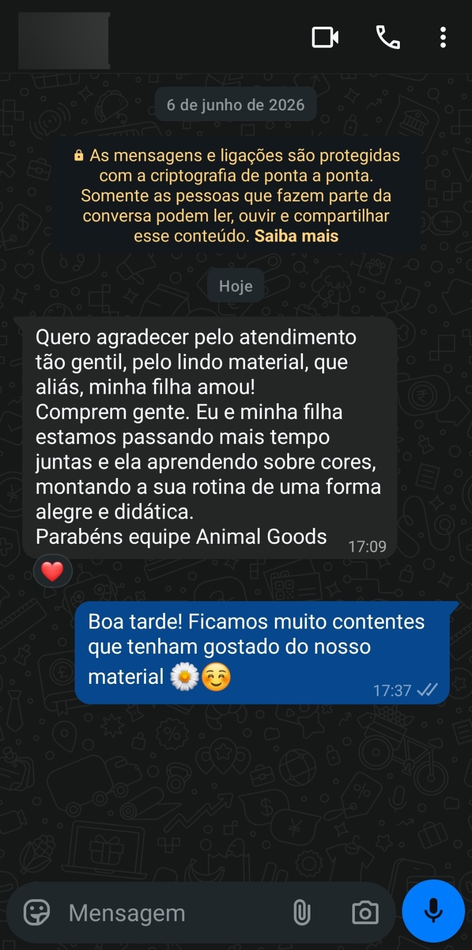 Depoimento de cliente no WhatsApp