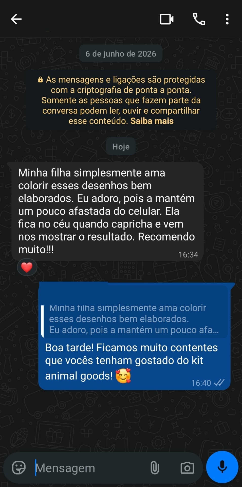 Depoimento de cliente no WhatsApp